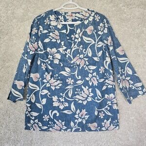 Reyn Spooner Limited Issue Tunic Top Womens Large Blue Hawaiian Reverse Print